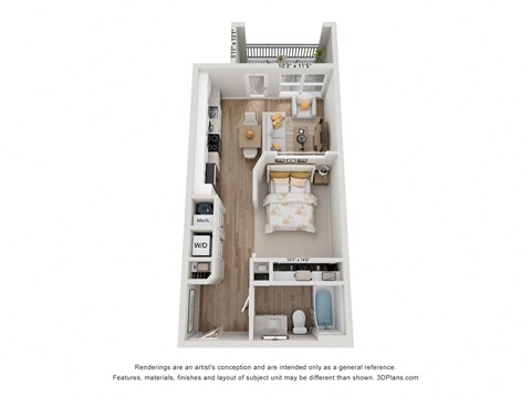 Floor plan for studio, 1 bath, 571 sqft